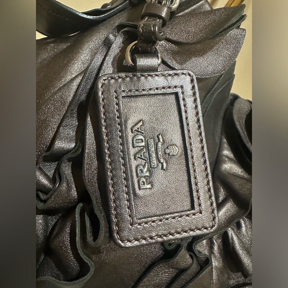 PRADA Nappa Mordore Leather Brown Ruffle Bag - Picture 4 of 14